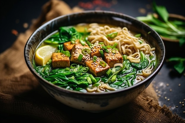 Vegan ramen with tempeh and kale