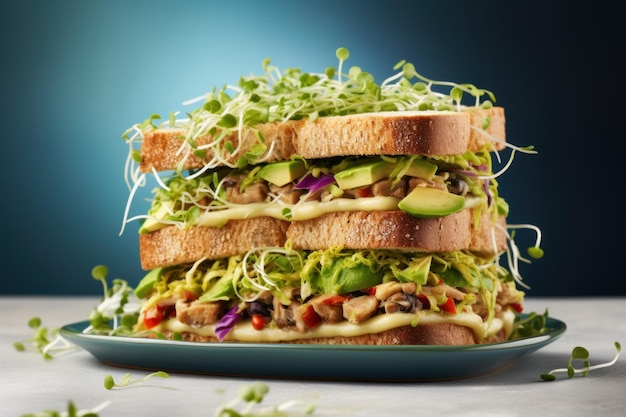 Photo vegan sandwich served with sprouts ai generated