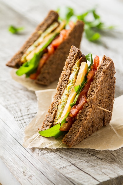 Vegan sandwich with salad and cheese