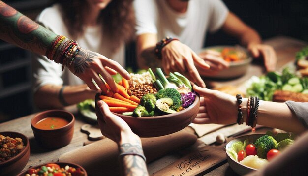 Vegan Sharing PlantBased Meal with Friends