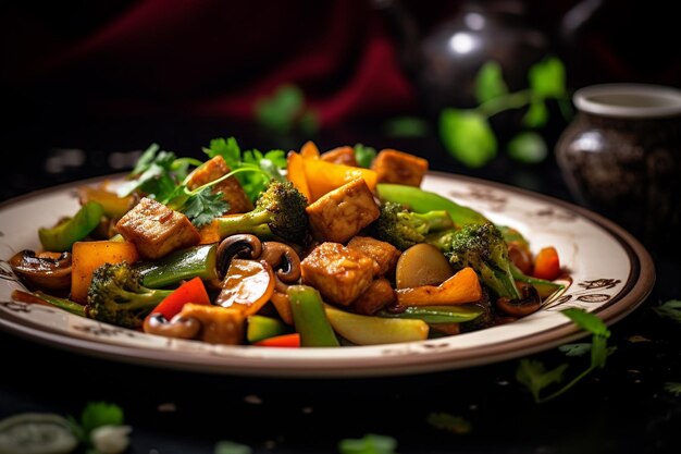 Vegan stirfry with tofu and Asian vegetables