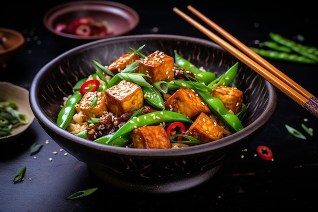 Vegan stirfry with tofu and Asian vegetables