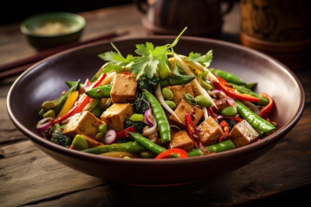 Vegan stirfry with tofu and Asian vegetables