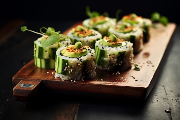 Vegan sushi rolls with cucumber and avocado