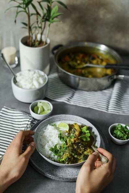 Vegan vegetable curry with rice