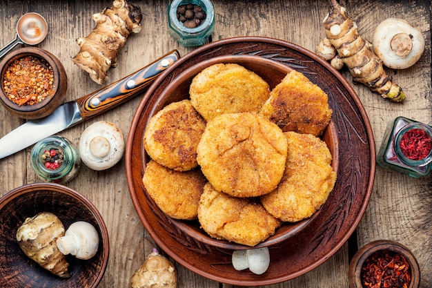 Vegan vegetable cutlets.