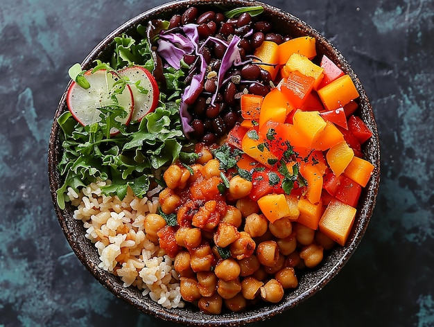 vegan vegetable salad neatly arranged by ingredient in bowl avocado pumpkin salad cabbage toma