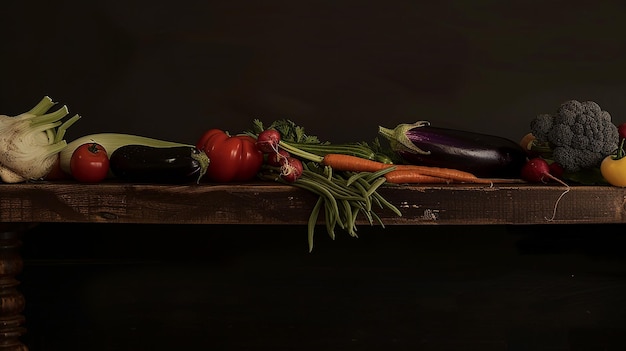 Vegetable background A long brown wooden board