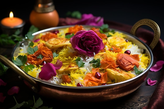 Photo vegetable biryani with colorful mixed veggies and fragr