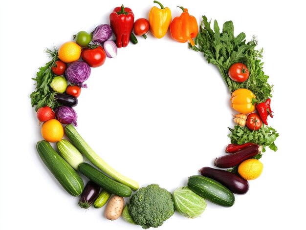 Photo vegetable circle frame isolated on white background