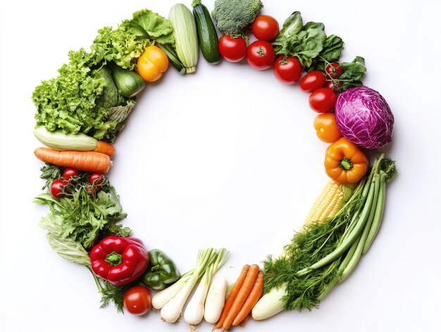 Photo vegetable circle frame isolated on white background