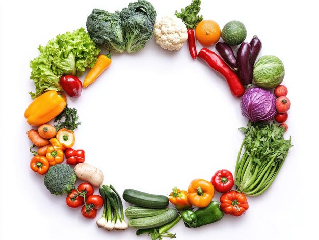 Photo vegetable circle frame isolated on white background