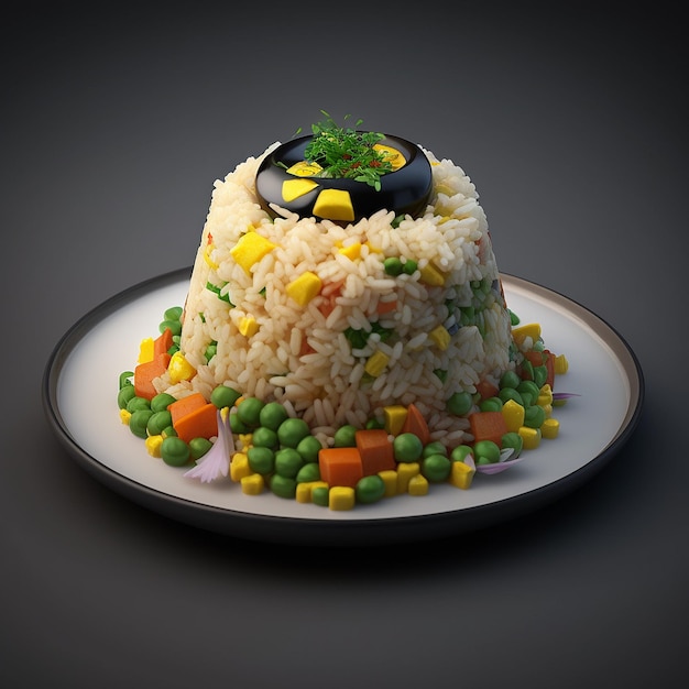 Vegetable egg fried rice recipe food on dish AI Generated