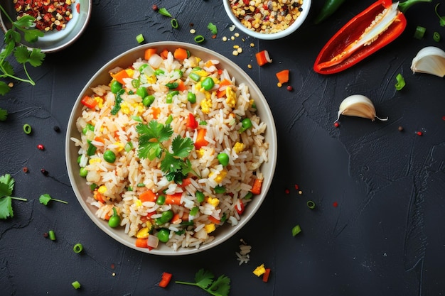 Photo vegetable fried rice with fresh herbs a savory gourmet delight