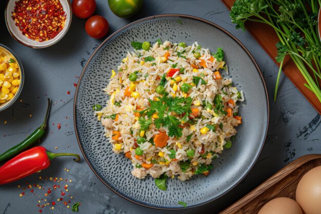 Photo vegetable fried rice with fresh herbs a savory gourmet delight