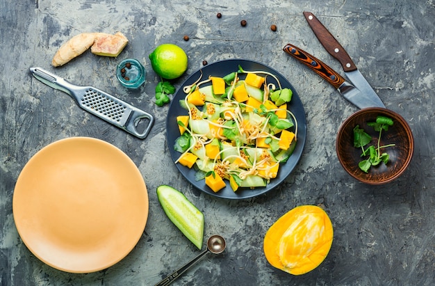 Vegetable fruit salad with sprouts