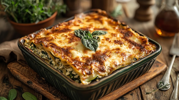 Photo vegetable lasagna with zucchini spinach ricotta golden crust