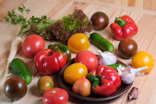 Vegetable layout with tomatoes