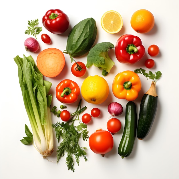 Vegetable Mix Fresh and Healthy Ingredients in Top View Flat Lay