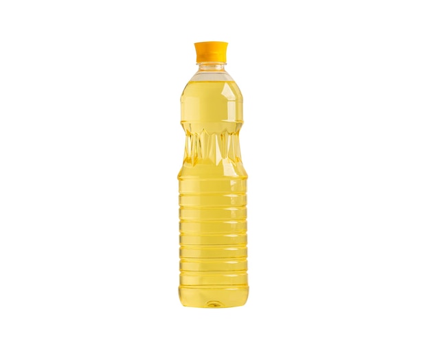 Vegetable oil with olive oil in different bottle for cooking isolated on white background with clipping path