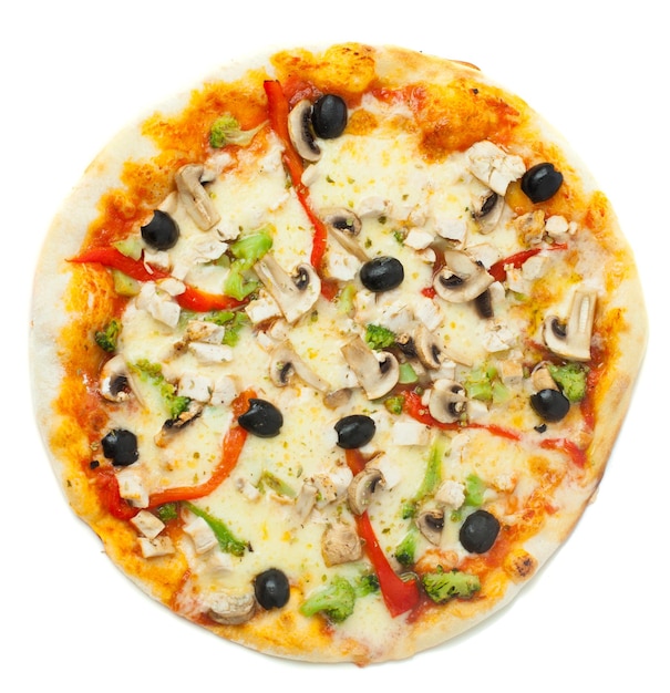 Vegetable Pizza on White Background Top View