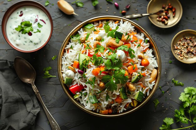 Vegetable pulao with cucumber raita hindu