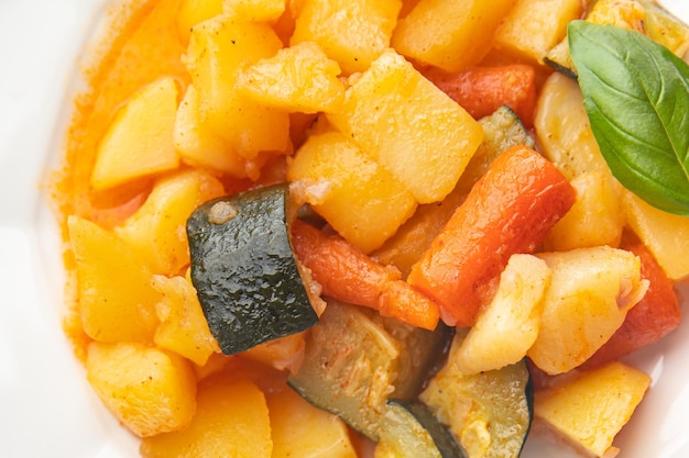 vegetable ragout stew potatoe, carrot, zucchini fresh dish healthy meal food snack on the table