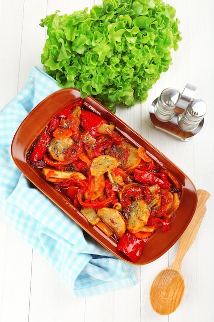 Vegetable ragout on table closeup