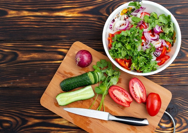 vegetable salad on a cutting board