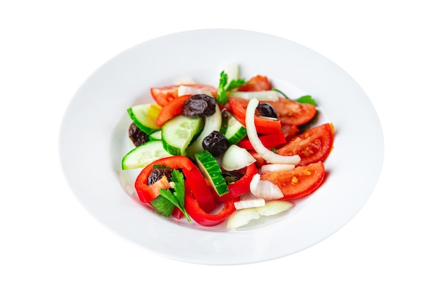 Vegetable salad tomato cucumber olives onion pepper fresh spring healthy meal food snack