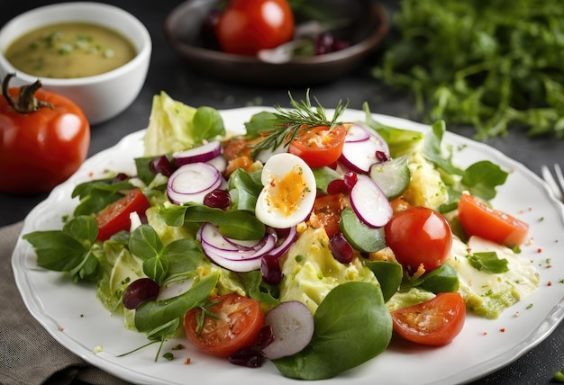 A vegetable salad with dressing