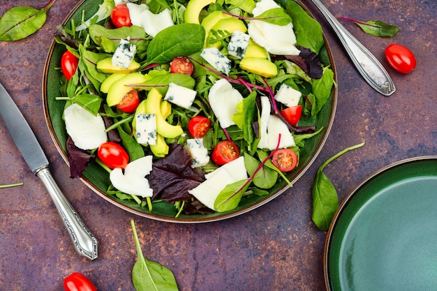 Vegetable salad with greens and mozzarella