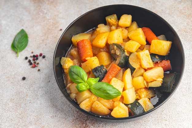 vegetable second course ragout stew potatoe, carrot, zucchini fresh dish healthy meal food