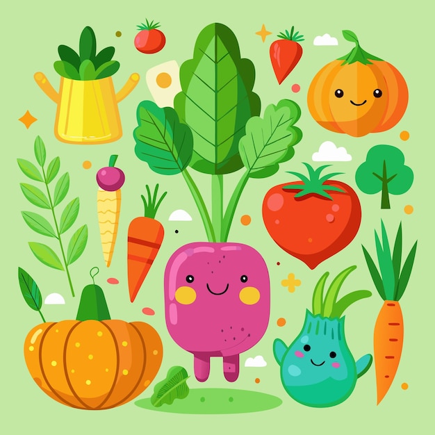 Photo vegetable set vector cartoon illustration for fresh and nutritious produce