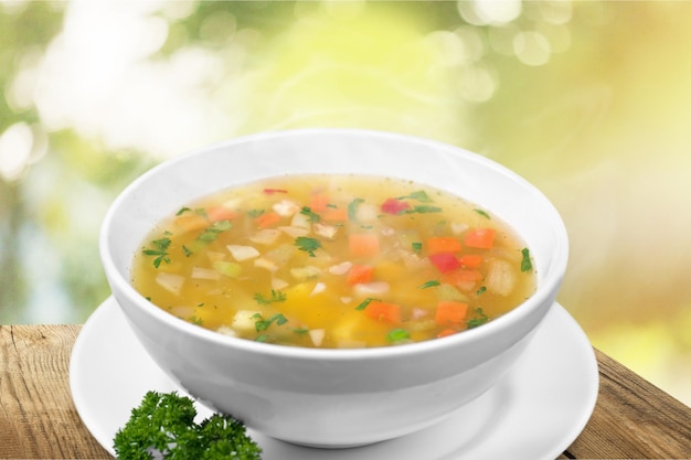 Vegetable soup on table