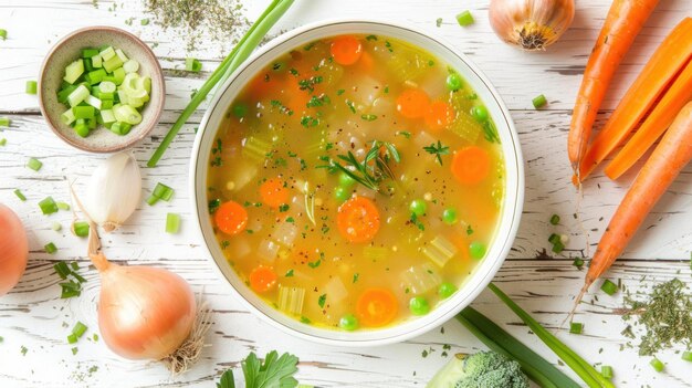 Photo vegetable soup with fresh ingredients