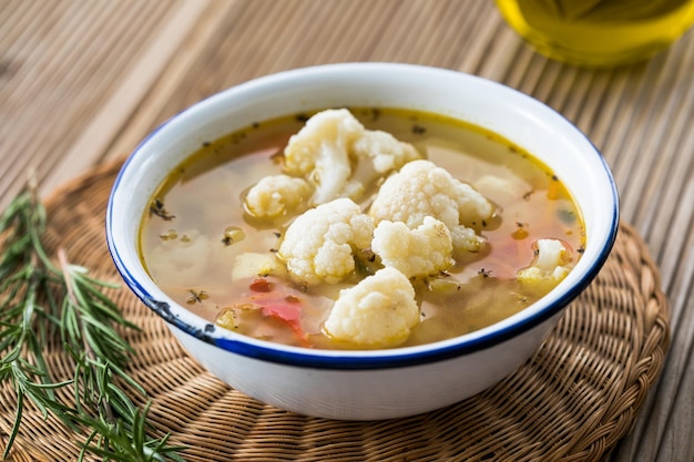 Vegetable soup with potato carrot and cauliflower Homemade food