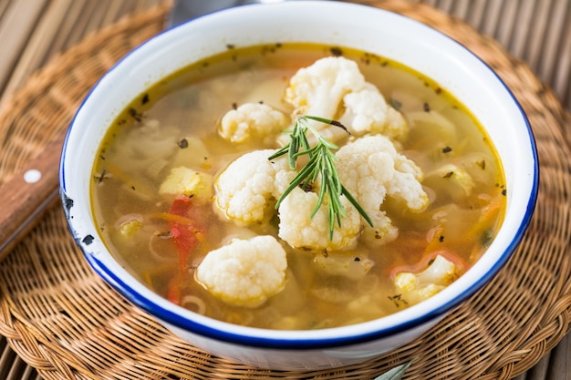 Vegetable soup with potato carrot and cauliflower Homemade food