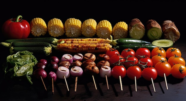 vegetables are being prepared on some skewers