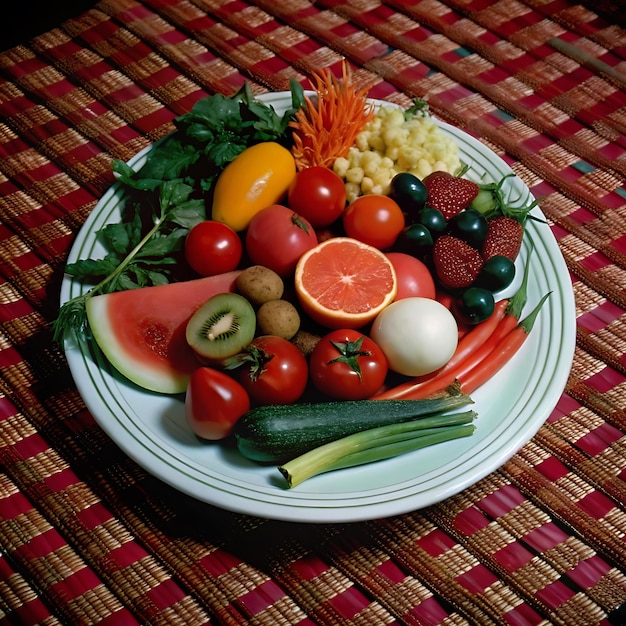 vegetables arranged on a white plate