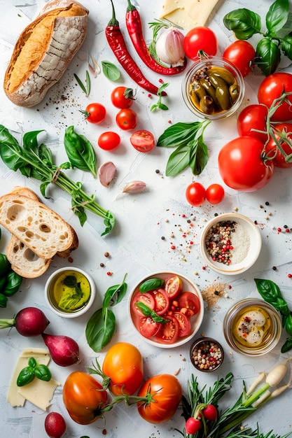 vegetables bread and spread with butter on a white background Selective focus