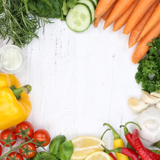 Vegetables collection tomatoes carrots cooking ingredients square background top view