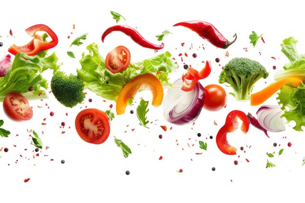 Vegetables food red white background