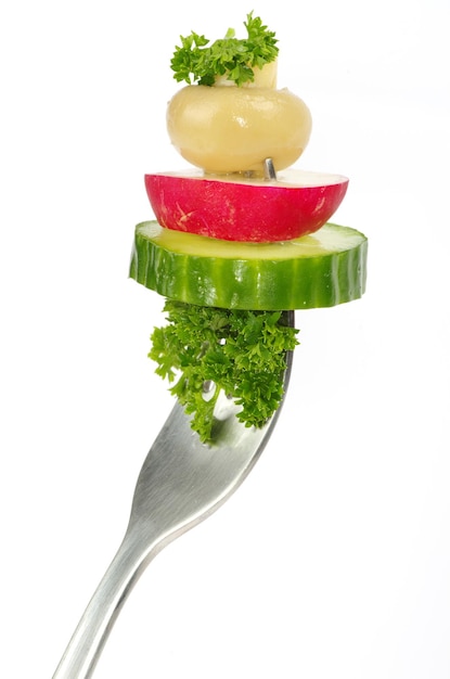 Vegetables on fork