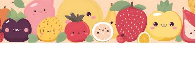 Vegetables and fruits cartoon characters banner