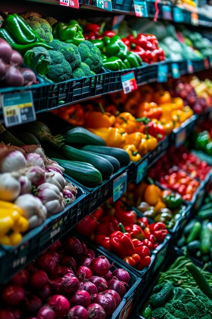 Vegetables and fruits on the counter in the market Selective focus