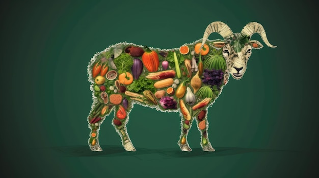 Vegetables and fruits in the form of a goat Vector illustration