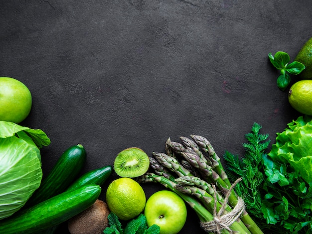 vegetables and fruits isolated on black