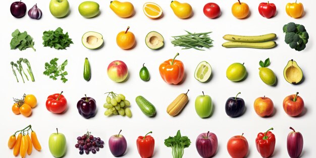 vegetables and fruits on a white background Generative AI