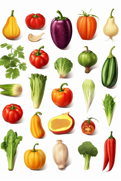 vegetables and fruits on a white background Generative AI